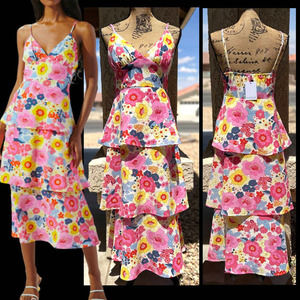 Sugarlips Summersalt Floral Yanni Ruffle Tiered Midi Dress Size L